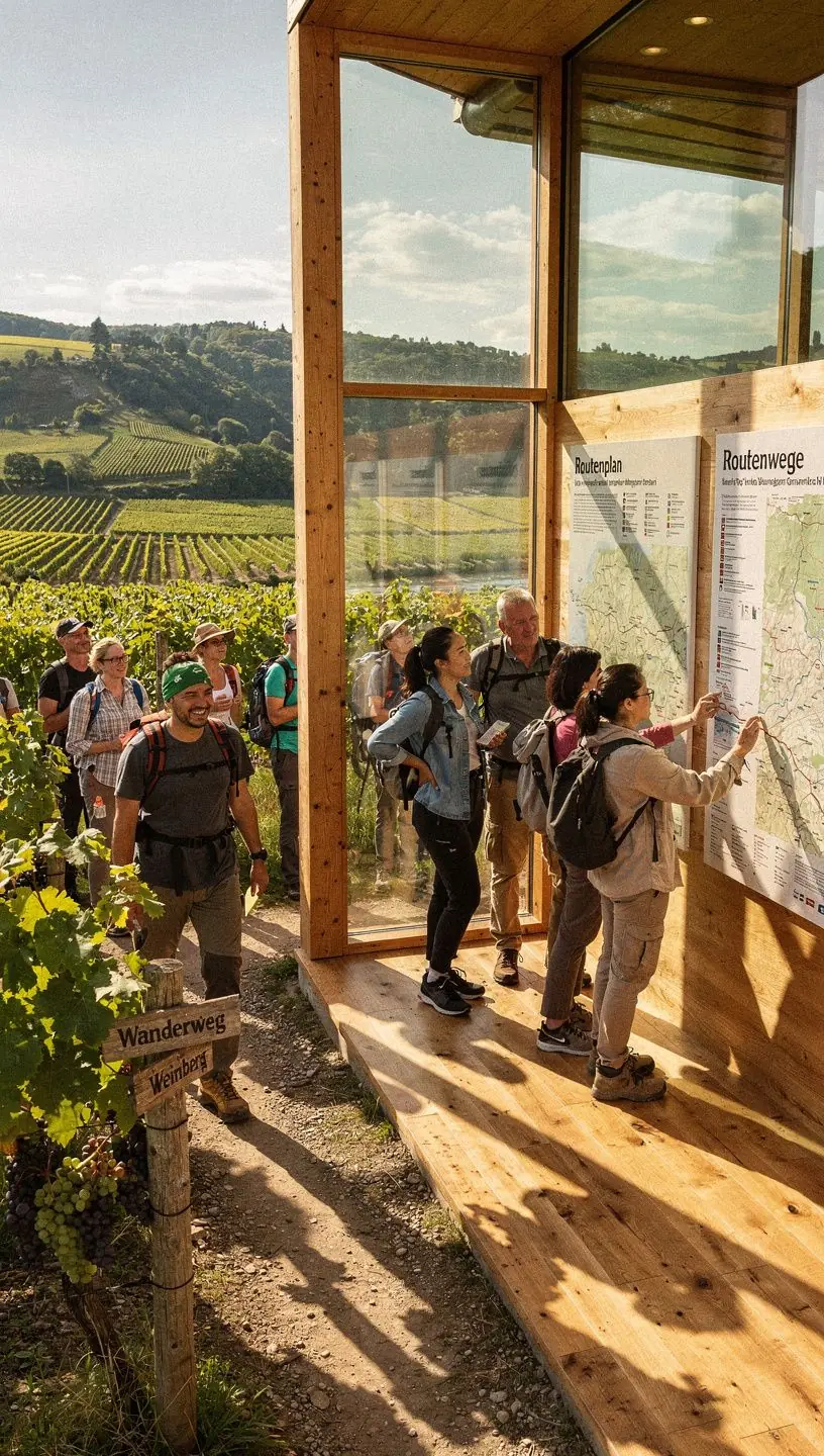 Verleih von Wanderausrüstung im Zentrum, inklusive Rucksäcken, Stöcken und wetterfester Kleidung.
